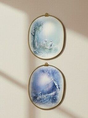 Vintage Pastel Boy Girl Countryside Prints Boho Gallery Wall Oval Gold Frames